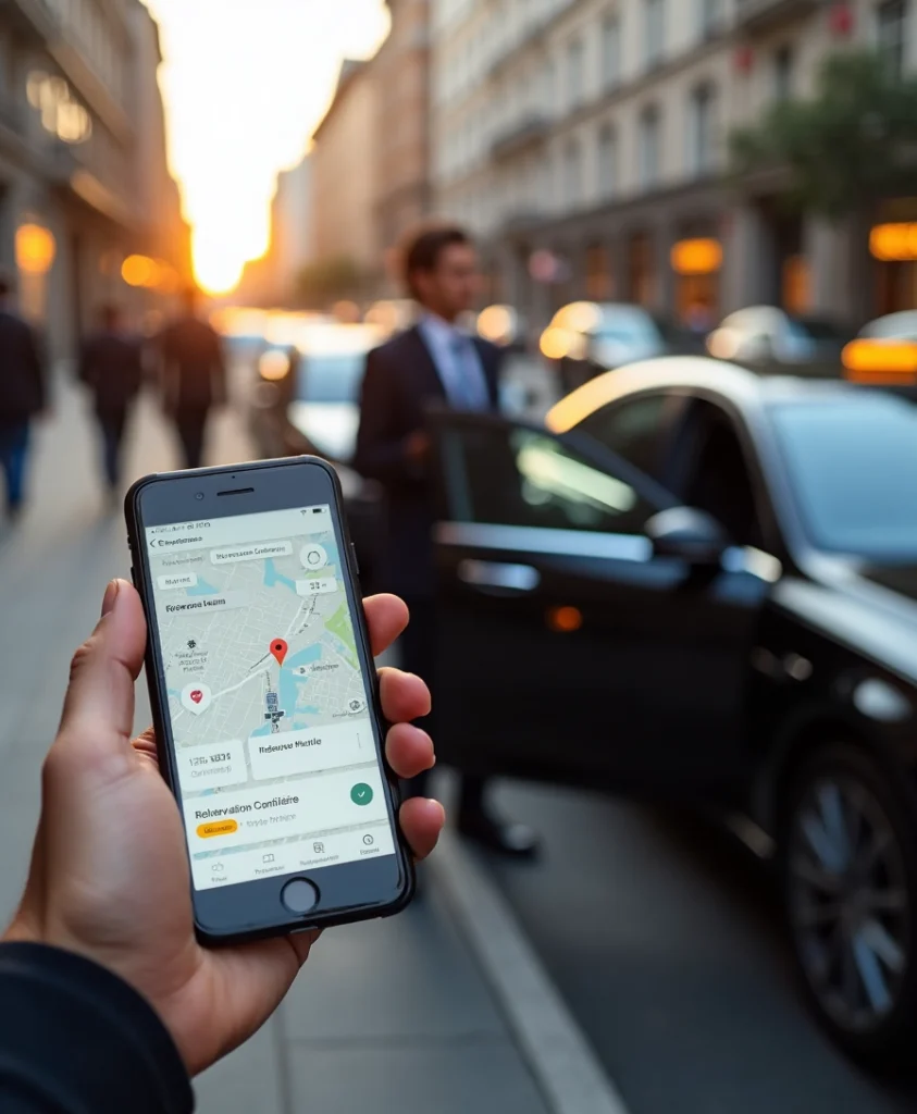 téléphone montrant une plateforme de réservation de vtc