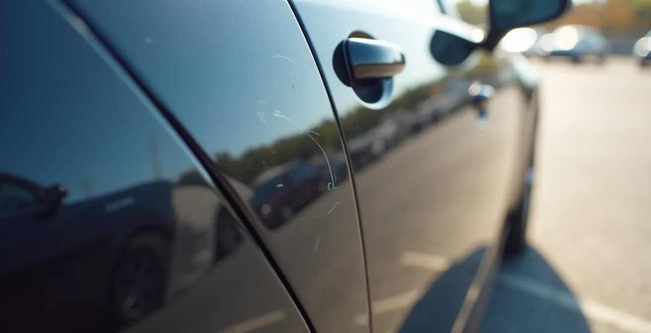 Photographie d’une main de locataire prenant une photo d’un détail de la carrosserie d’un véhicule de location