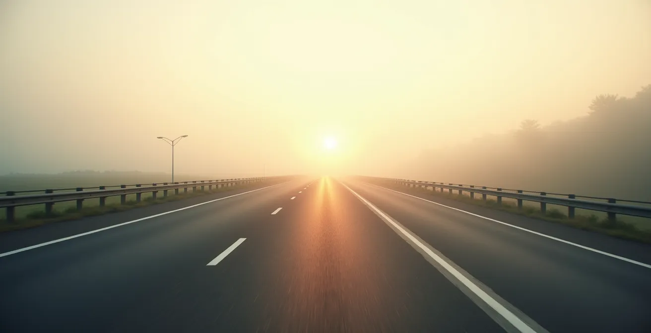 Perspective d'autoroute avec focus sur la route devant